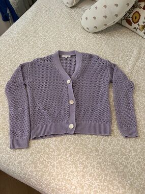 Madewell Lavender Open-Knit V-Neck Button Cardigan Sweater